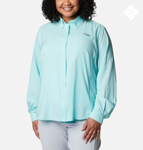 Women's Columbia PFG Tamiami II Long Sleeve Shirts Turquoise | Plus Size CA-ALC65